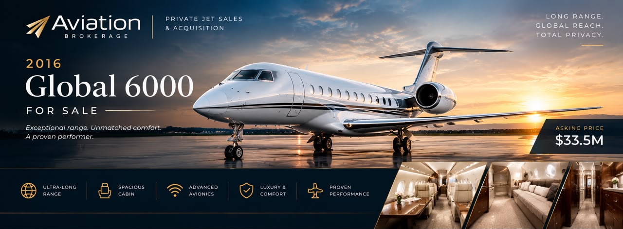 2016 Bombardier Global 6000 for Sale | $33.5M Private Jet
